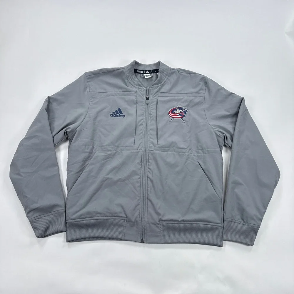 Adidas NHL Columbus Blue Jackets Mens Jacket Medium Gray Bomber Full Zip